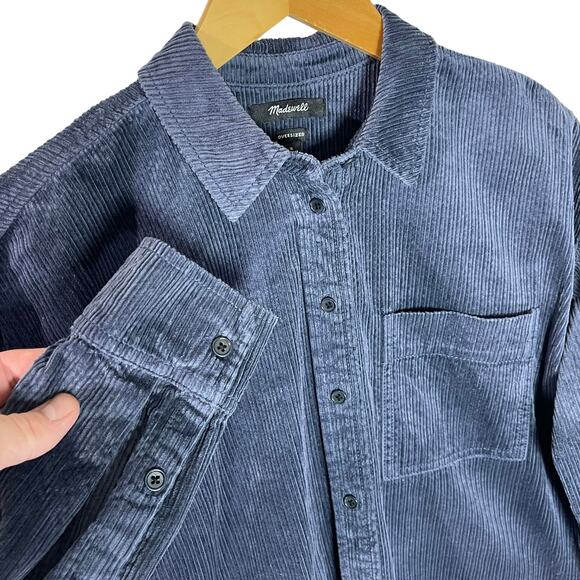 MADEWELL Women’s Cropped Oversized Blue Corduroy Shirt Jacket Small - Picture 5 of 6